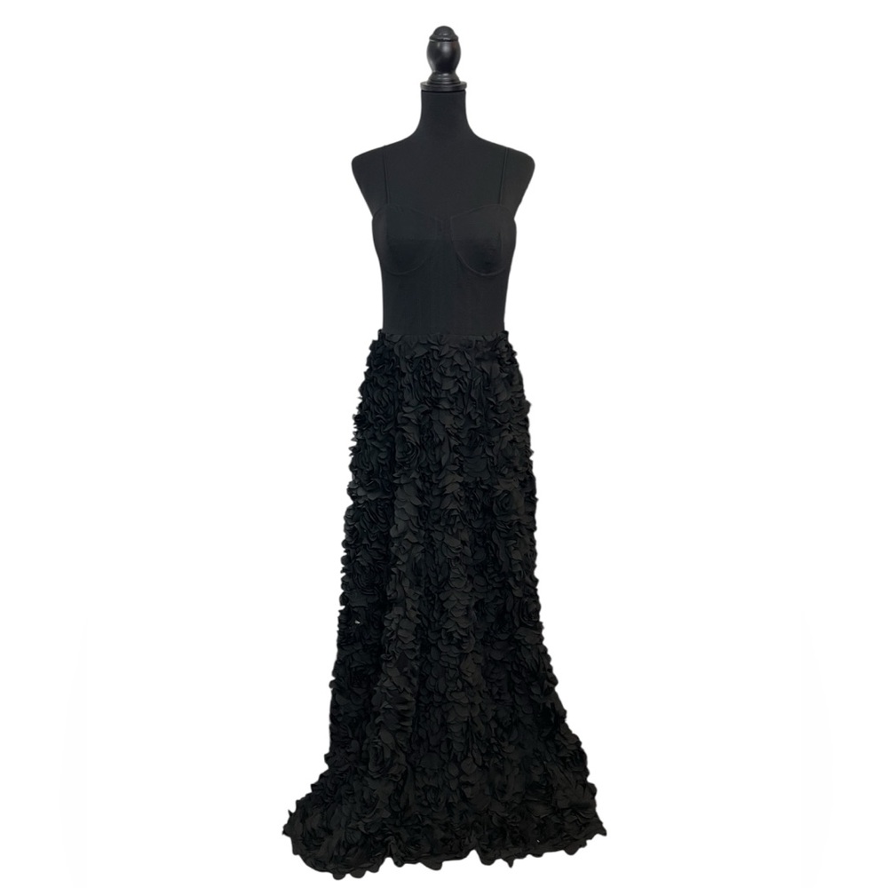 Aiden Mattox Black Corset Rosette Appliquéd Formal Gown With Pockets Size 8